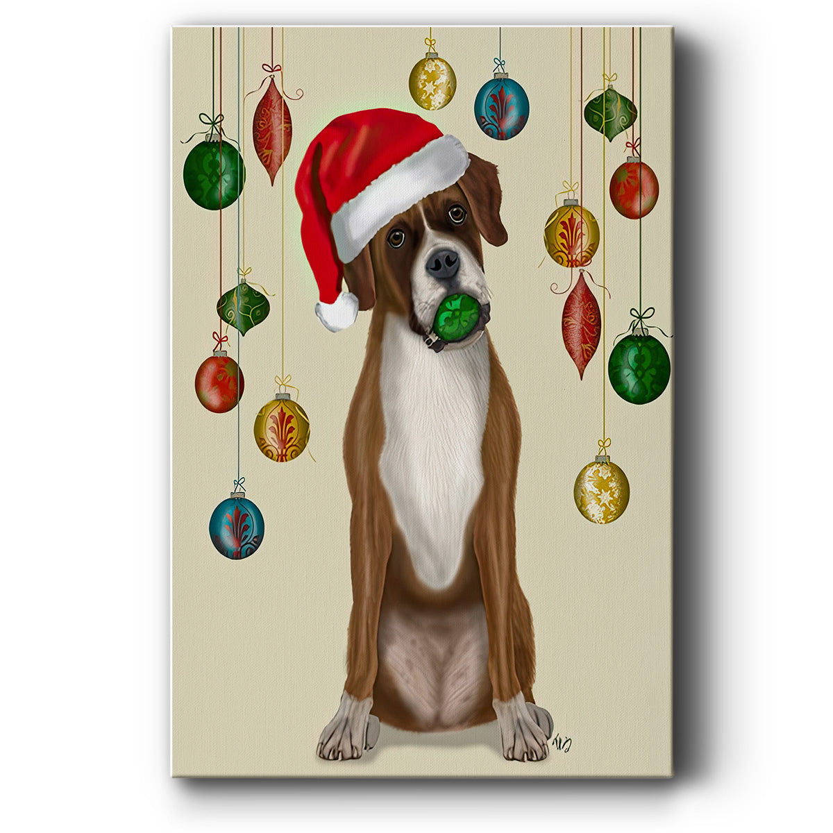 Christmas Boxer and Bauble Ball - Canvas Art Print