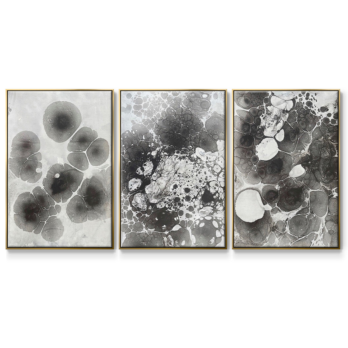 Marbling IV - Framed Premium Gallery Wrapped Canvas L Frame 3 Piece Set - Ready to Hang