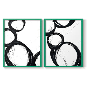 Colorful geometric landscape artwork depicting a coastal view with blue waters and green hills during daytime