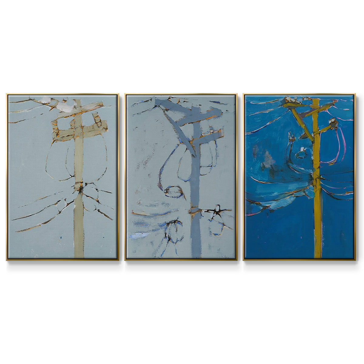 Wires IV - Framed Premium Gallery Wrapped Canvas L Frame 3 Piece Set - Ready to Hang