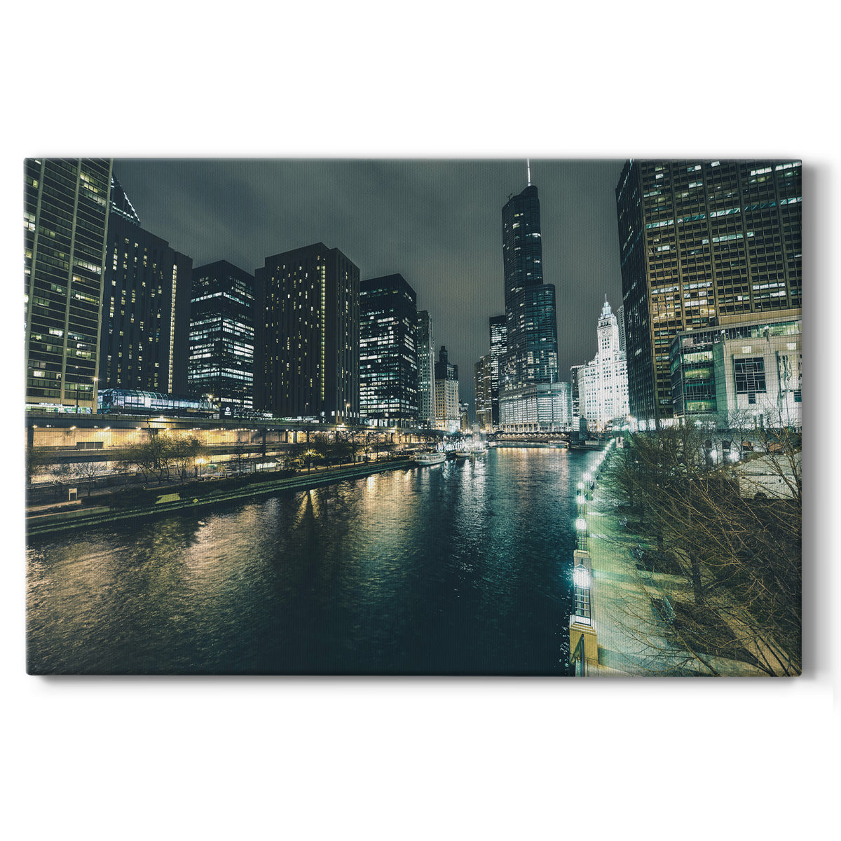 Chicago River at Night III - Canvas Art Print
