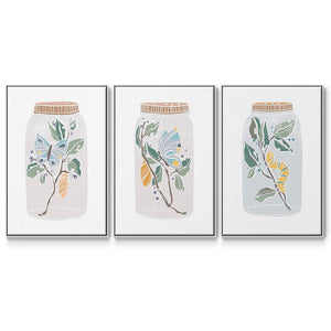 Nature Jar I - Framed Premium Gallery Wrapped Canvas L Frame 3 Piece Set - Ready to Hang