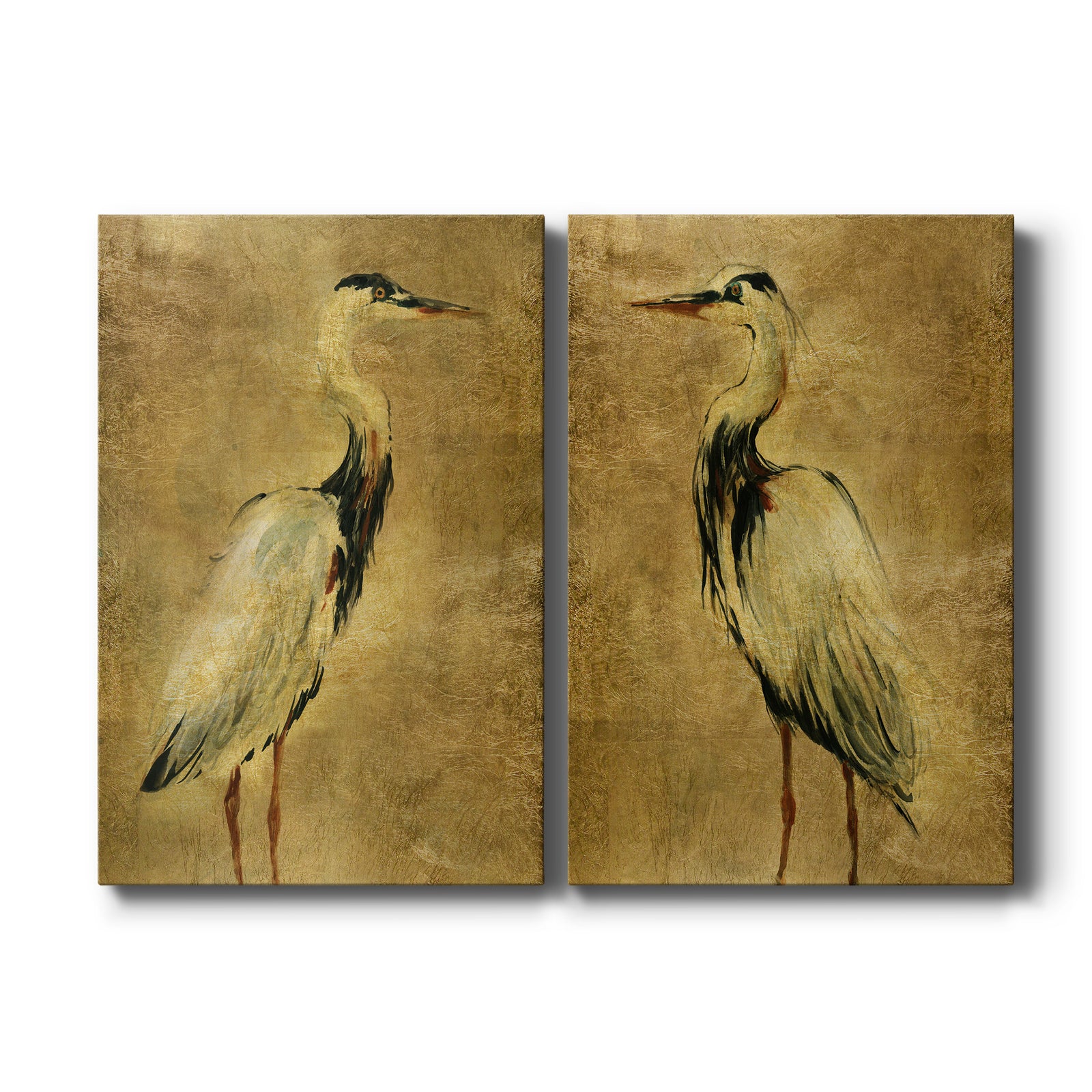 Gold Crane at Dusk I - Canvas Art Set