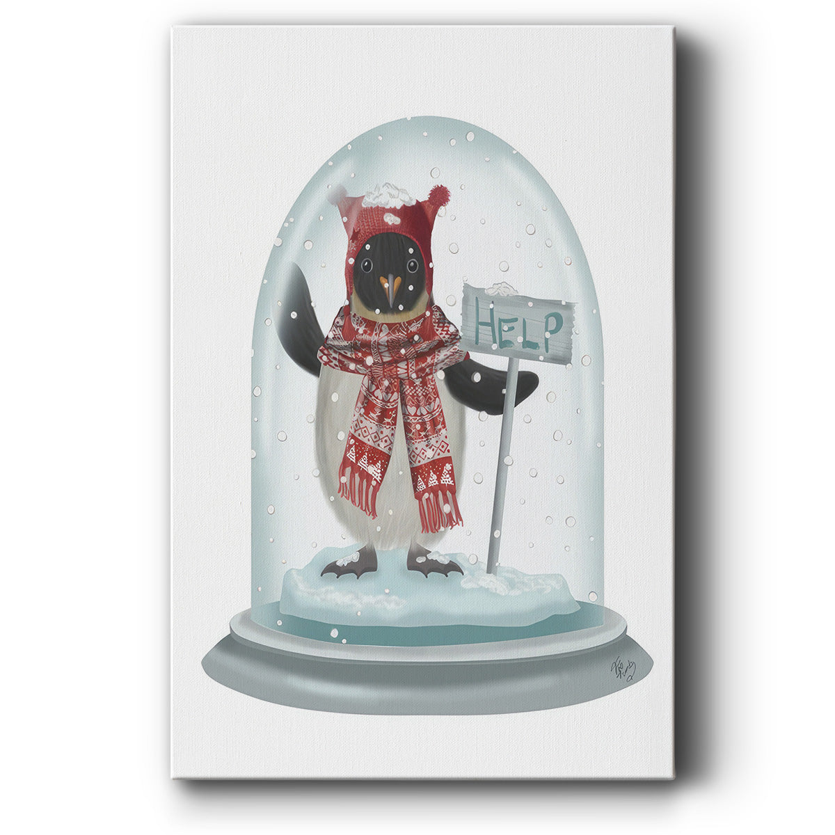 Christmas Penguin Snow Globe - Gallery Wrapped Canvas
