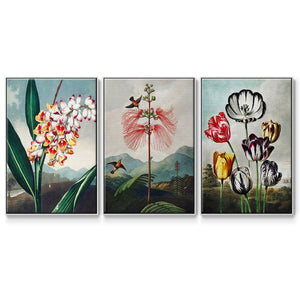 Temple of Flora VI - Framed Premium Gallery Wrapped Canvas L Frame 3 Piece Set - Ready to Hang