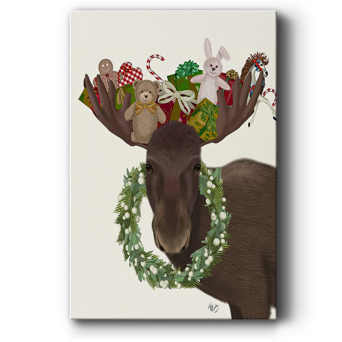 Christmas Moose and Christmas Gifts - Gallery Wrapped Canvas