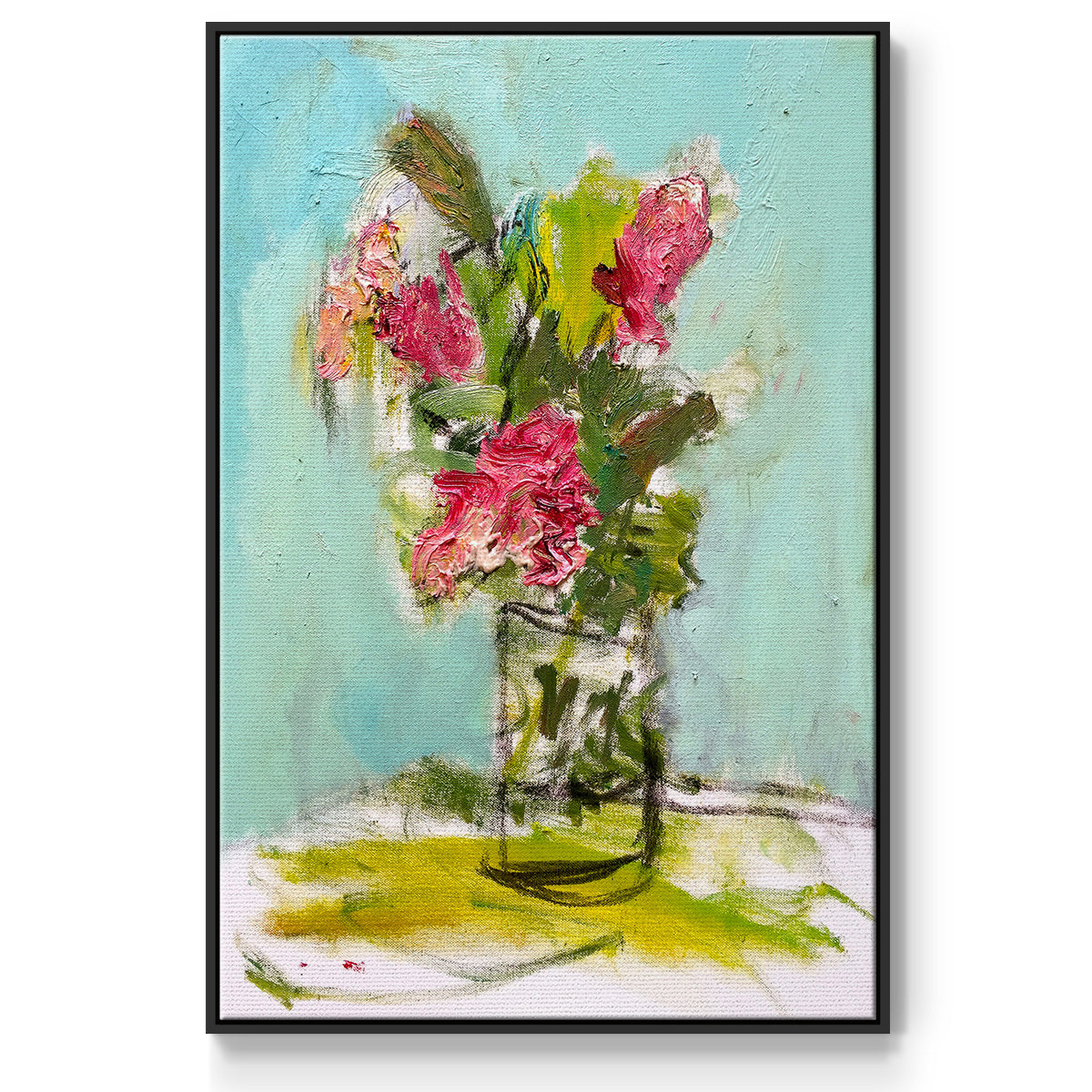TURQUOISE LILLY - Framed Premium Gallery Wrapped Canvas L Frame - Ready to Hang