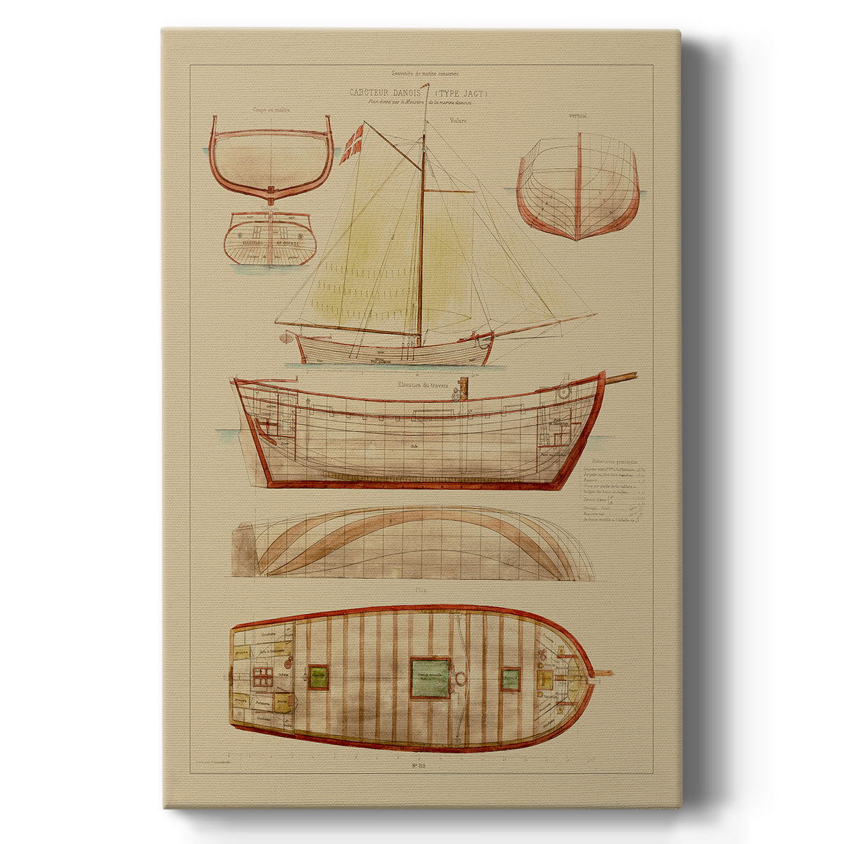Antique Ship Plan III Premium Gallery Wrapped Canvas - Ready to Hang