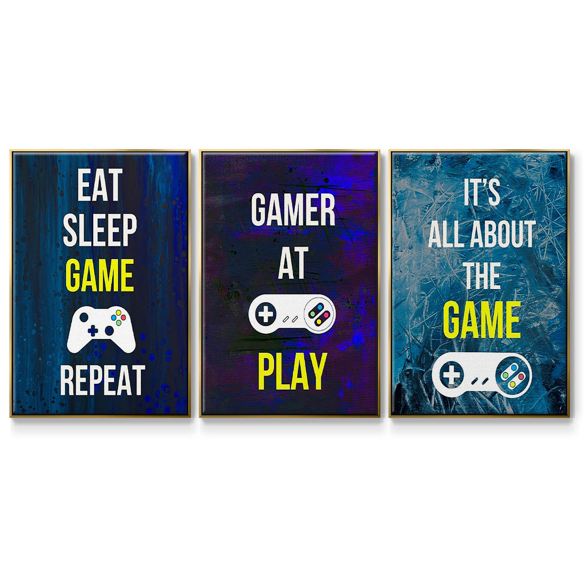 Gamer at Play IV - Framed Premium Gallery Wrapped Canvas L Frame 3 Piece Set - Ready to Hang