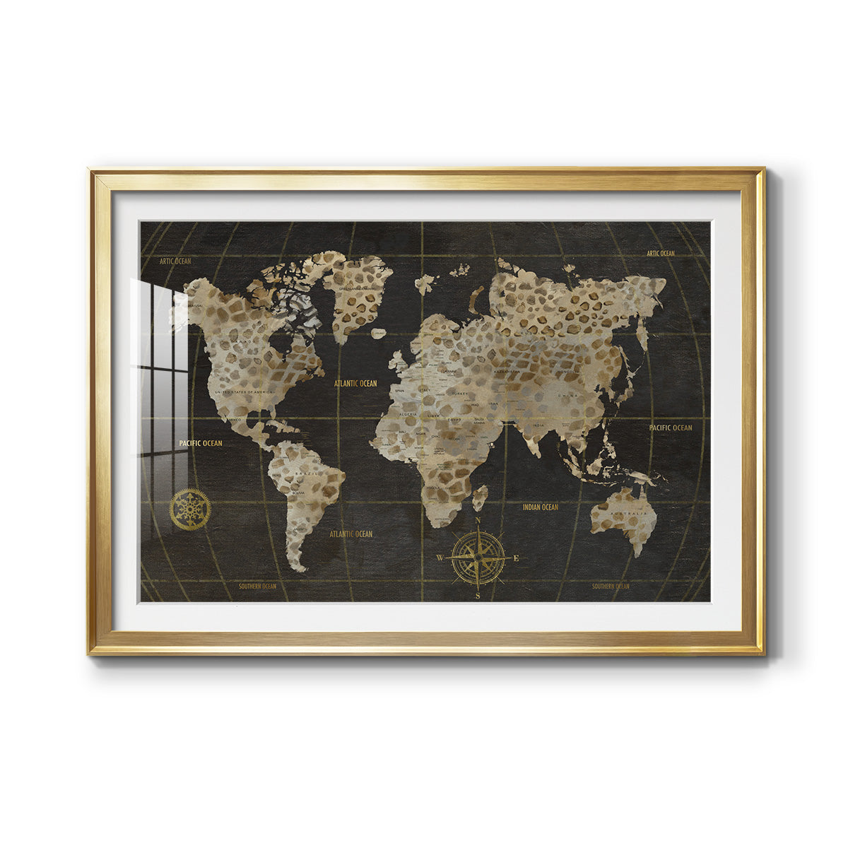 Safari World Map - Modern Framed Art Print