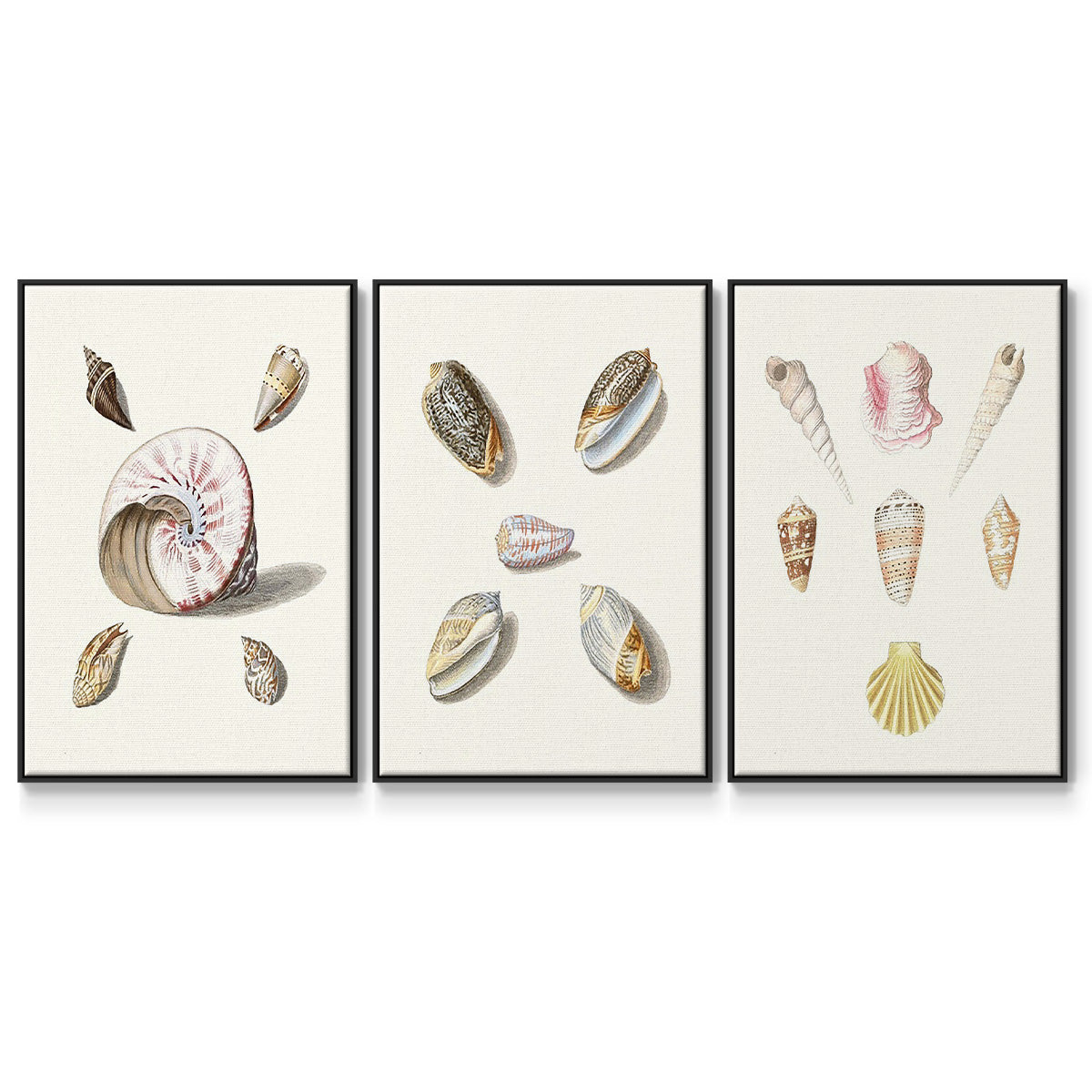 Paper Scene I - Framed Premium Gallery Wrapped Canvas L Frame 3 Piece Set - Ready to Hang