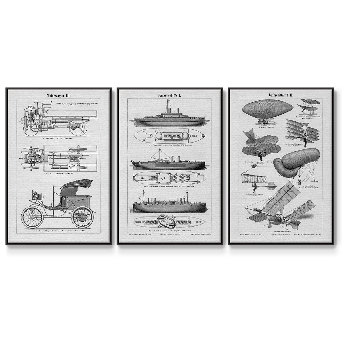 Industrial Flight - Framed Premium Gallery Wrapped Canvas L Frame 3 Piece Set - Ready to Hang