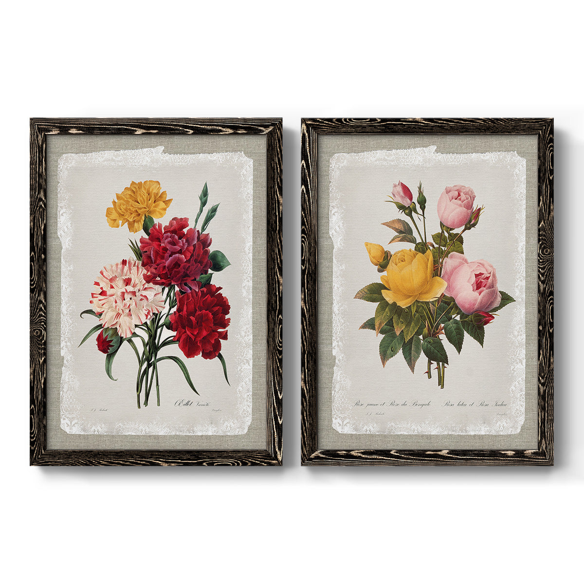 Botanical Bouquet Carnations - Premium Framed Canvas 2 Piece Set - Ready to Hang