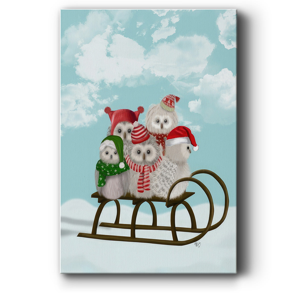 Christmas Christmas Owl Sled - Canvas Art Print