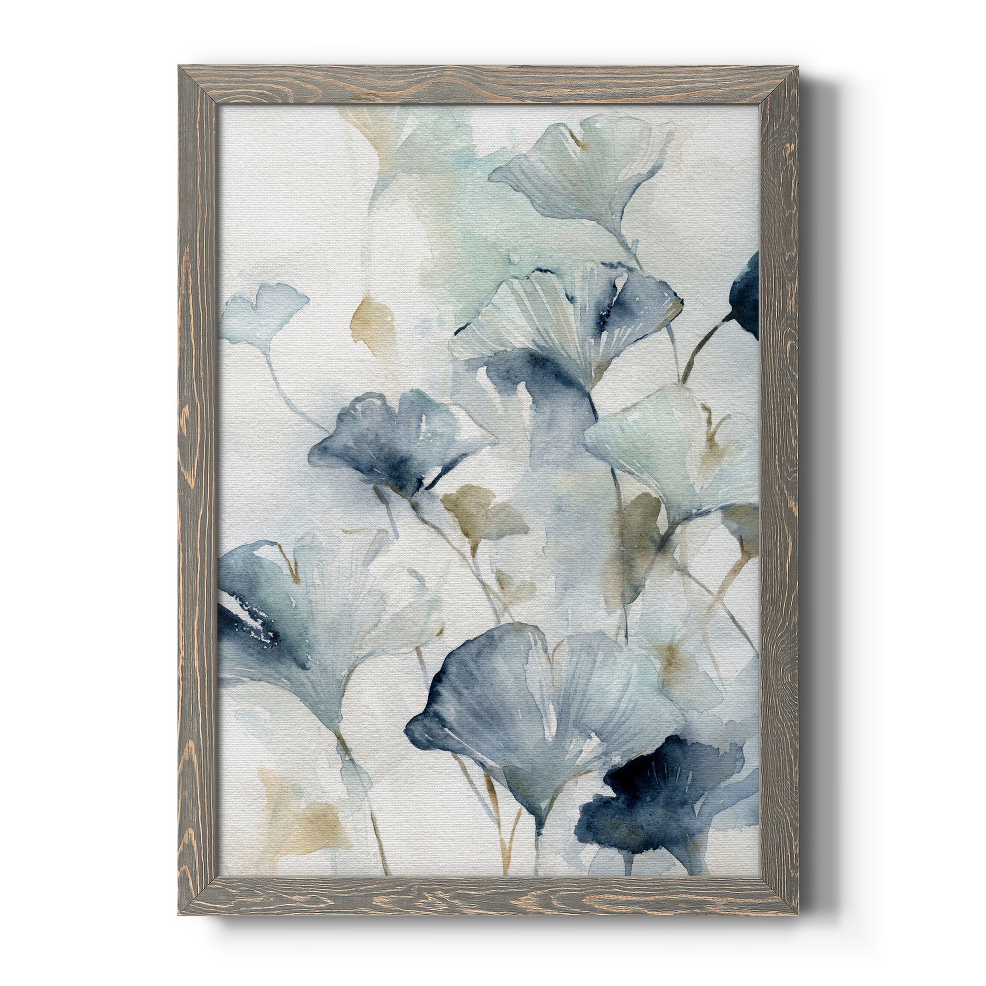 Indigo Ginkgo II - Premium Canvas Framed in Barnwood - Ready to Hang