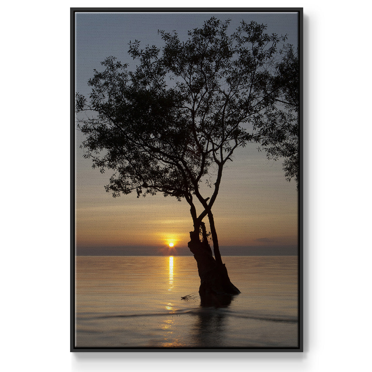 Sunset Silhouette - Framed Premium Gallery Wrapped Canvas L Frame - Ready to Hang