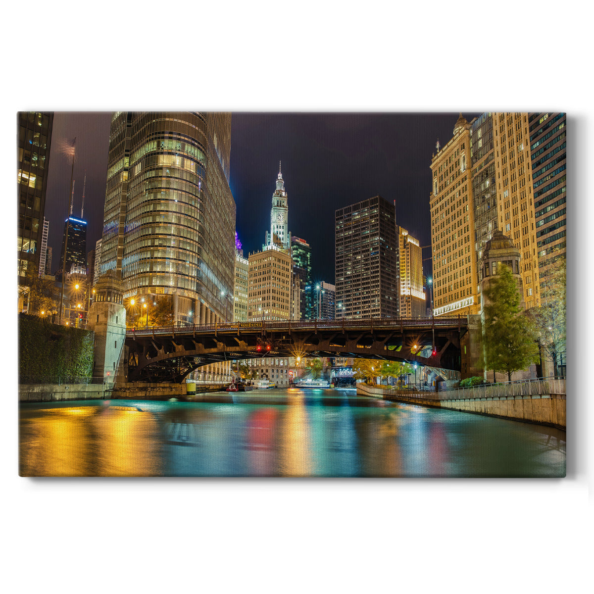 Chicago River at Night V - Canvas Art Print
