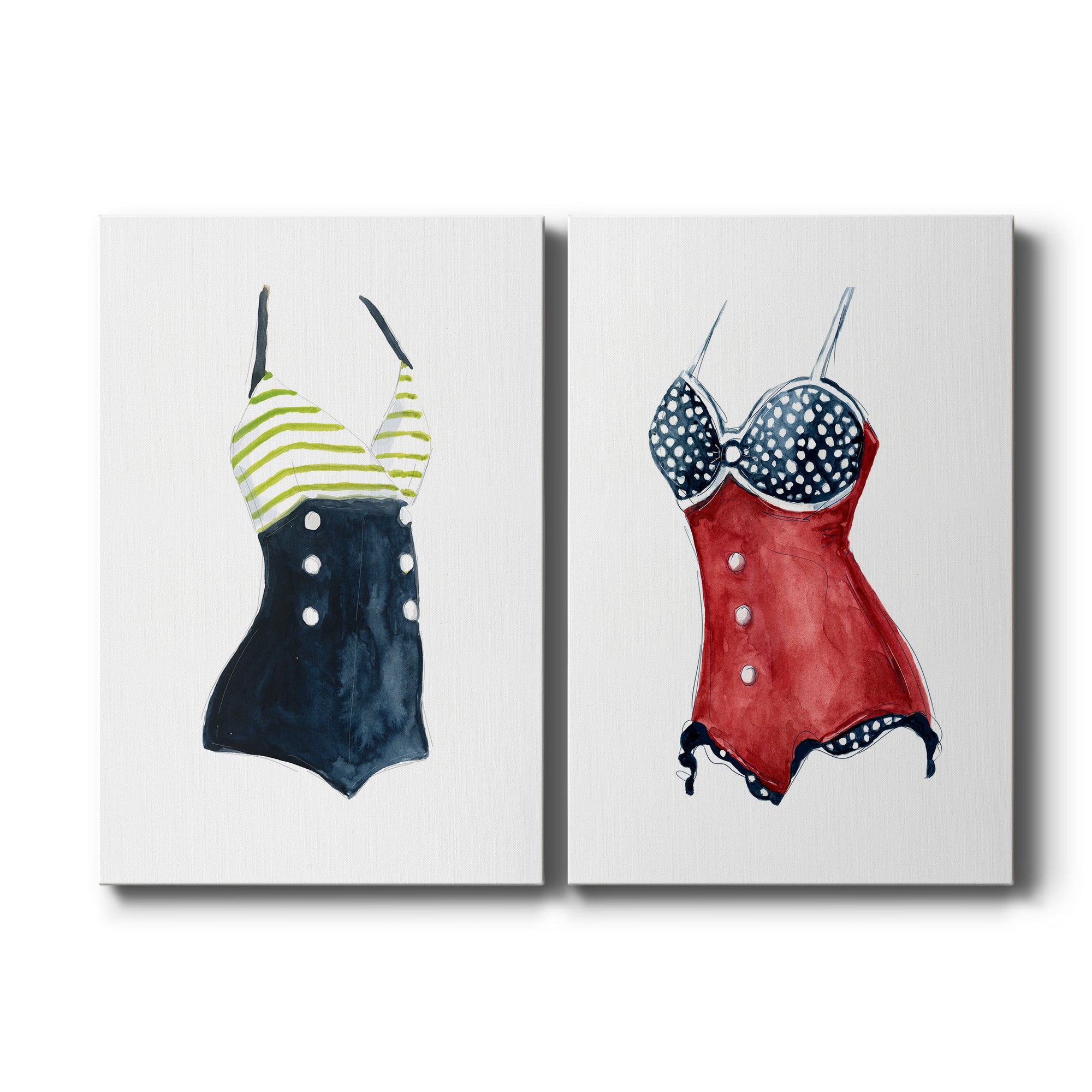 Vintage Swimwear I Premium Gallery Wrapped Canvas - Ready to Hang - Set of 2 - 8 x 12 Each