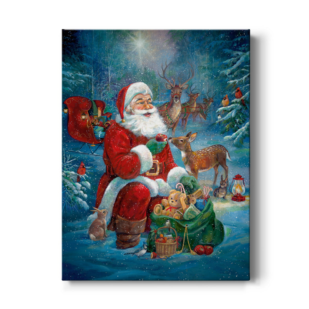 Santa's Woodland Friends Premium Gallery Wrapped Canvas - Ready to Hang