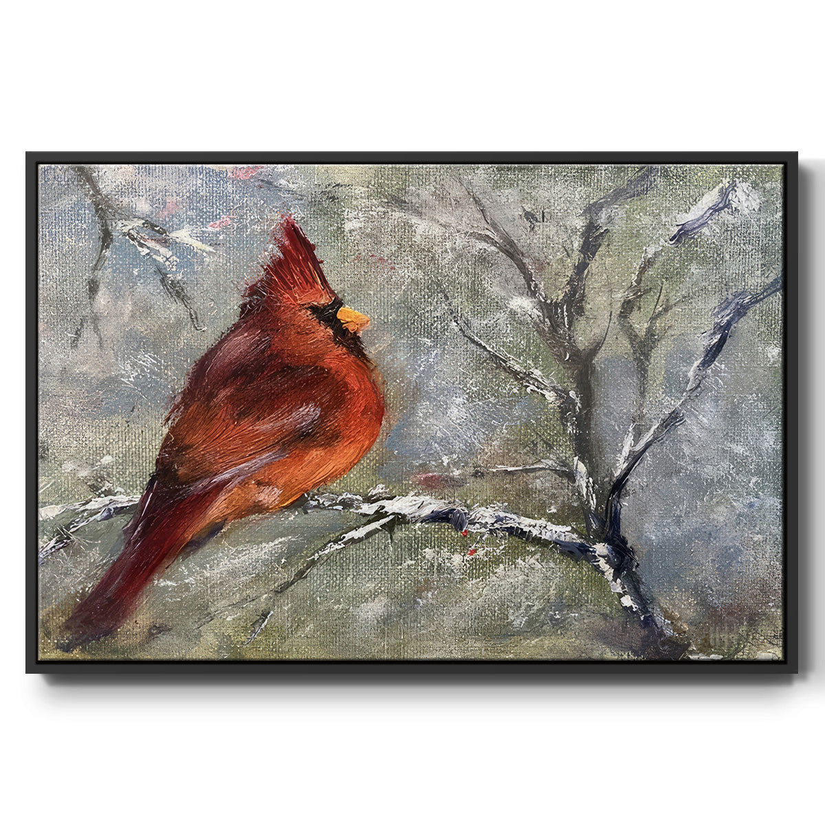 Cardinal in Snow II - Floater Framed Canvas Print