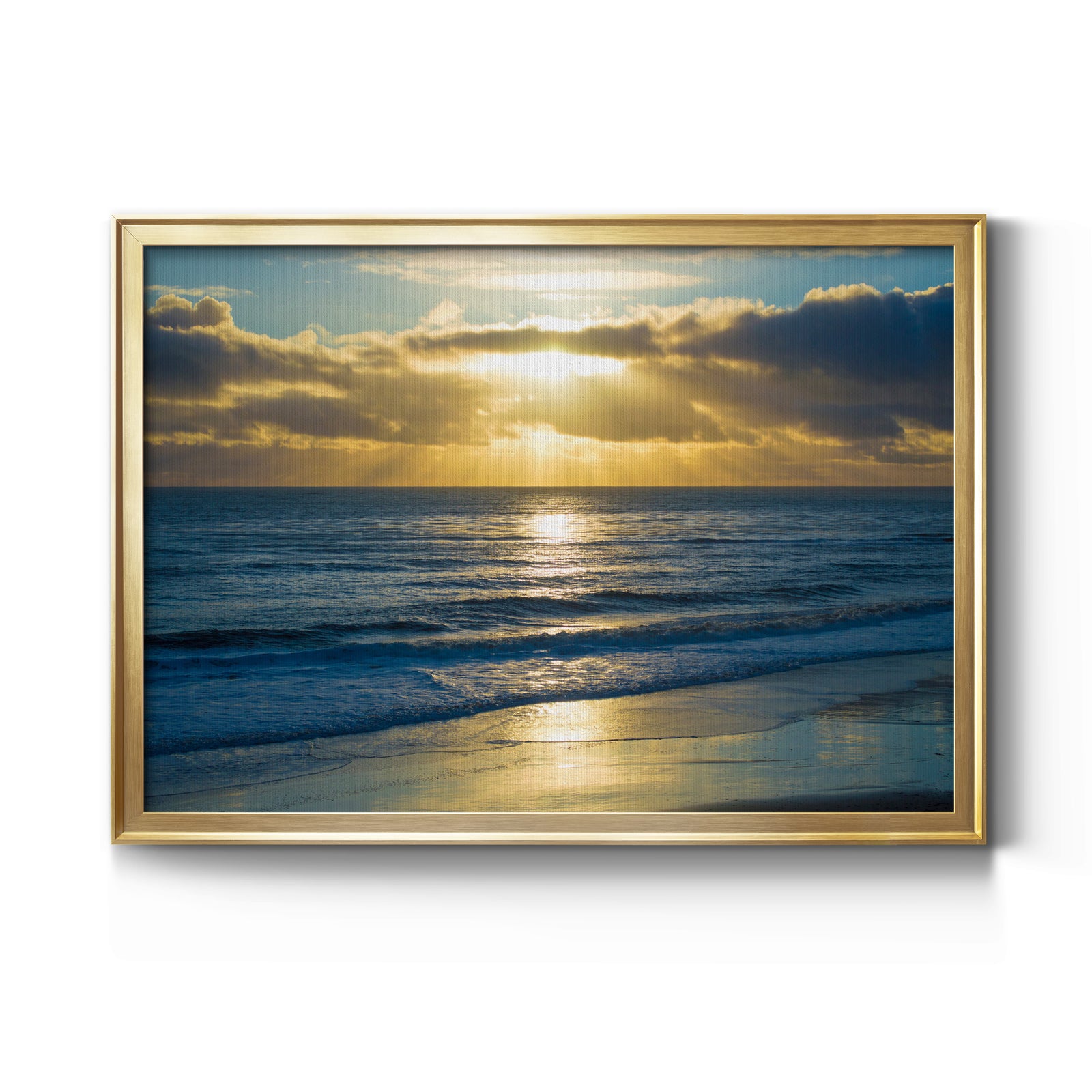 Beach Sunset Surfers - Modern Framed Canvas Print