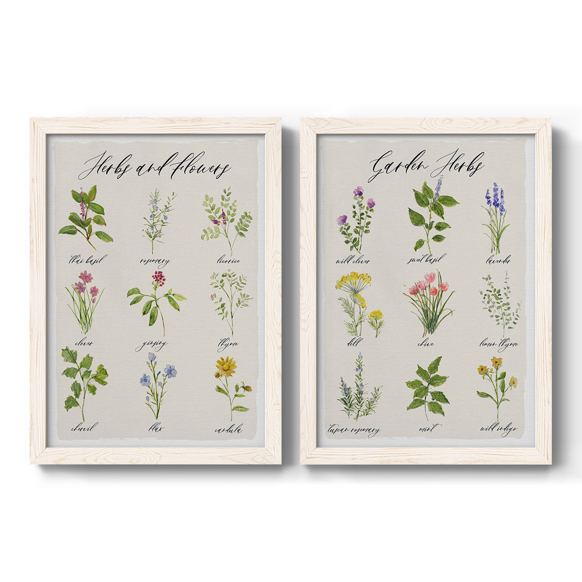 Herbs and Flowers - Premium Framed Canvas 2 Piece Set - Ready to Hang