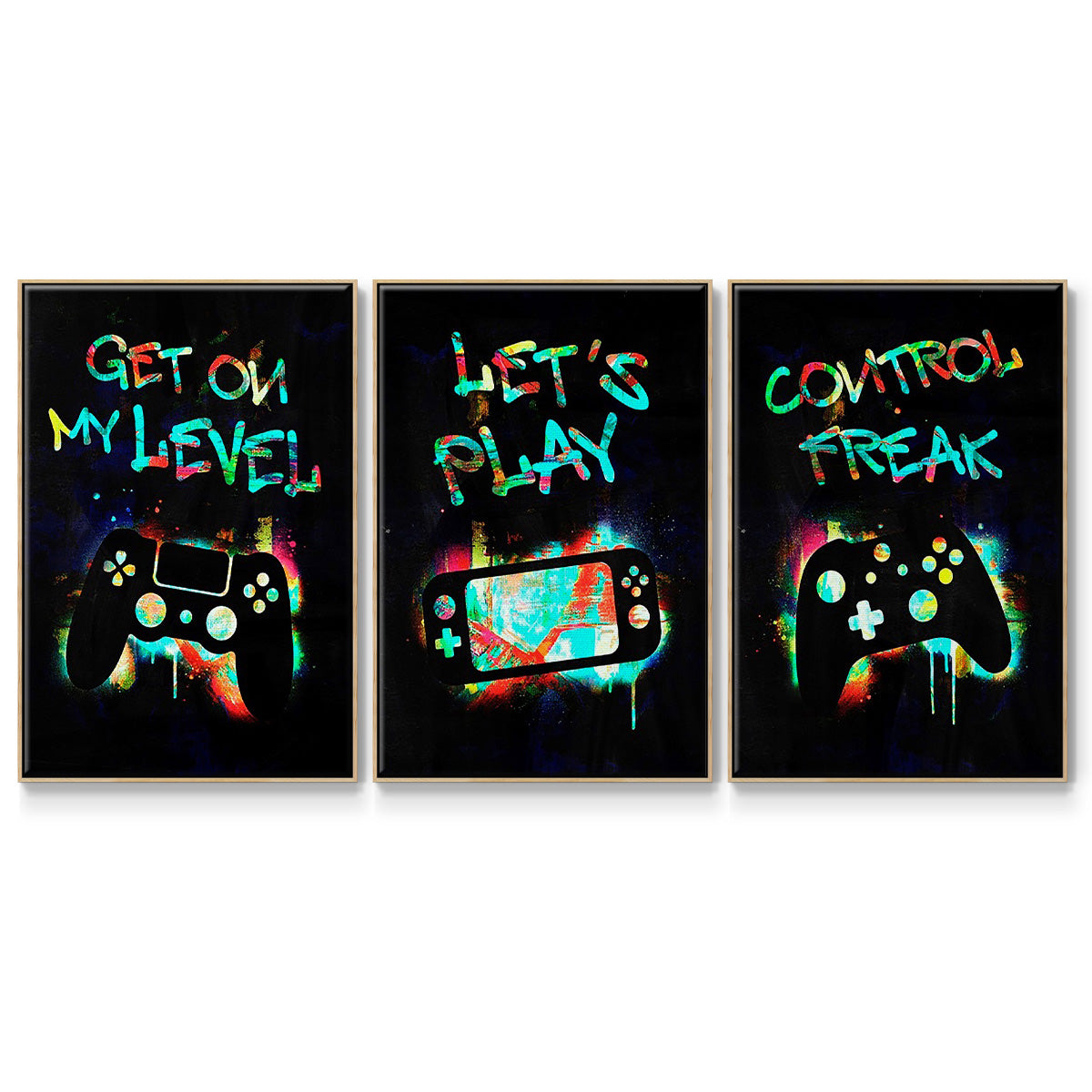 Gamer Tag I - Framed Premium Gallery Wrapped Canvas L Frame 3 Piece Set - Ready to Hang