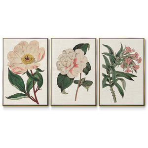 Pink Floral Mix VI - Framed Premium Gallery Wrapped Canvas L Frame 3 Piece Set - Ready to Hang
