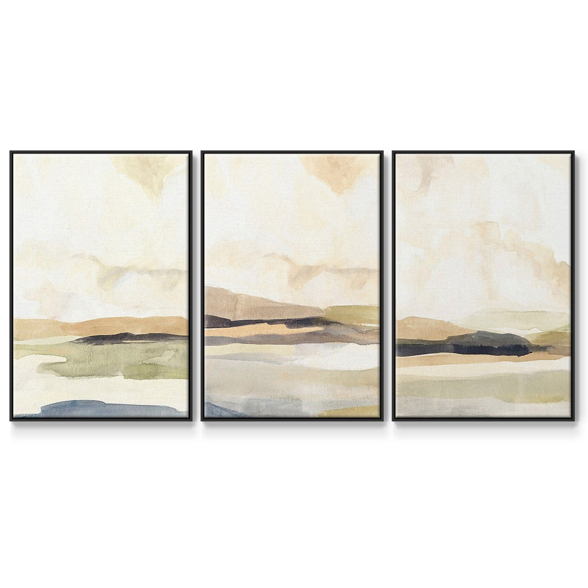 Slate Movement I - Framed Premium Gallery Wrapped Canvas L Frame 3 Piece Set - Ready to Hang