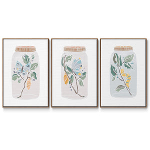 Nature Jar I - Framed Premium Gallery Wrapped Canvas L Frame 3 Piece Set - Ready to Hang