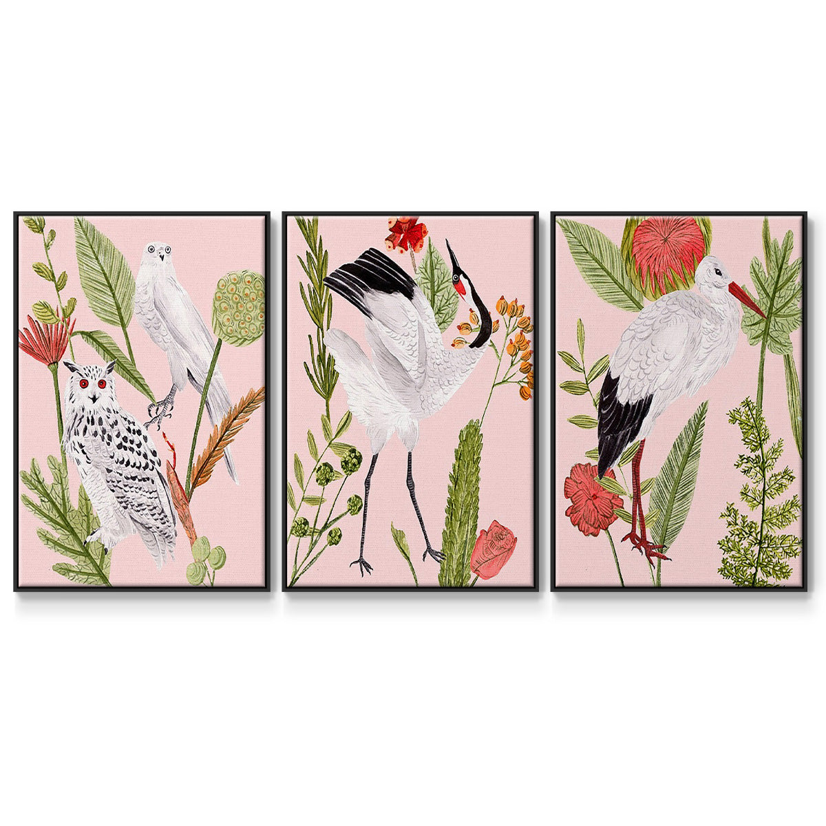 Birds in Motion IV - Framed Premium Gallery Wrapped Canvas L Frame 3 Piece Set - Ready to Hang