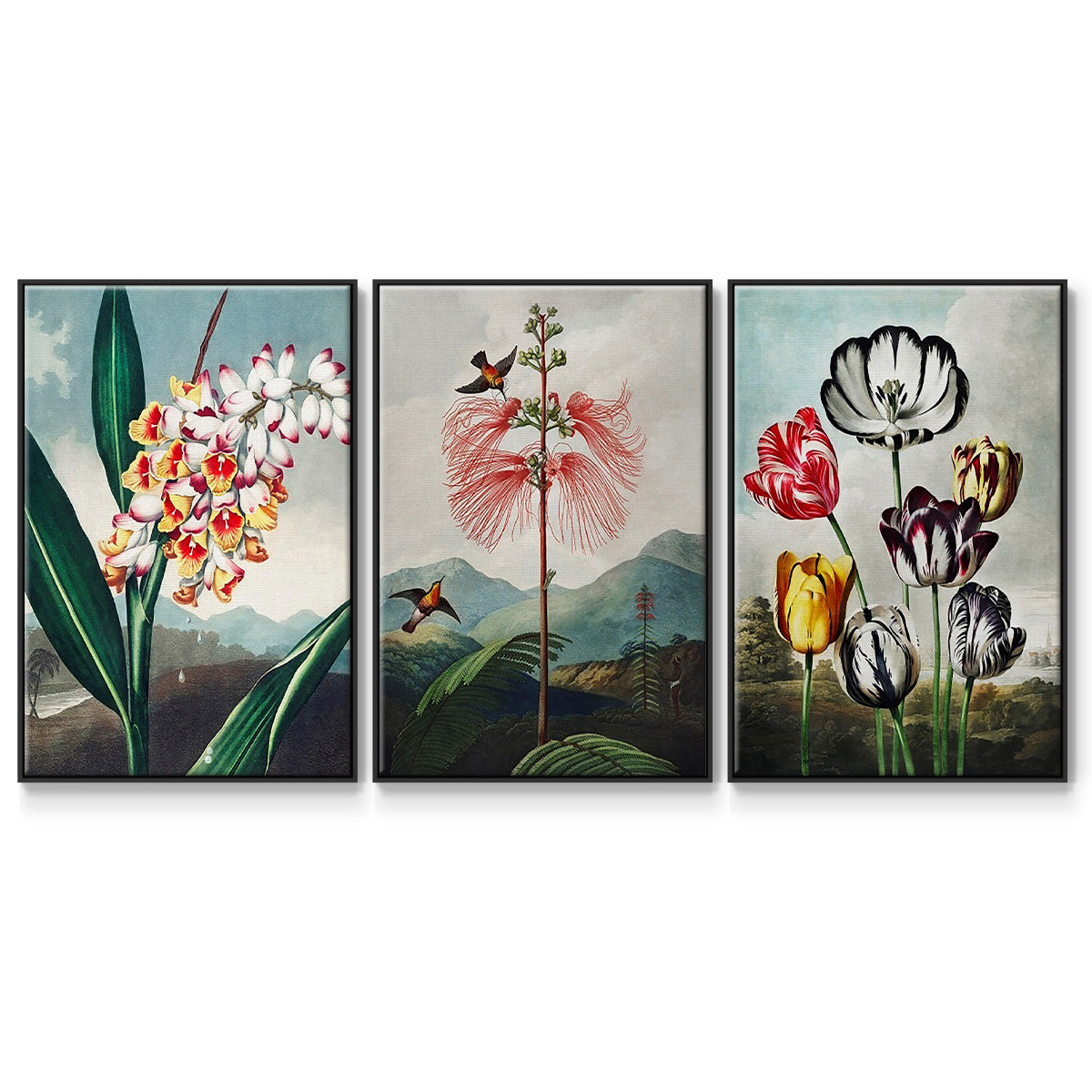 Temple of Flora VI - Framed Premium Gallery Wrapped Canvas L Frame 3 Piece Set - Ready to Hang