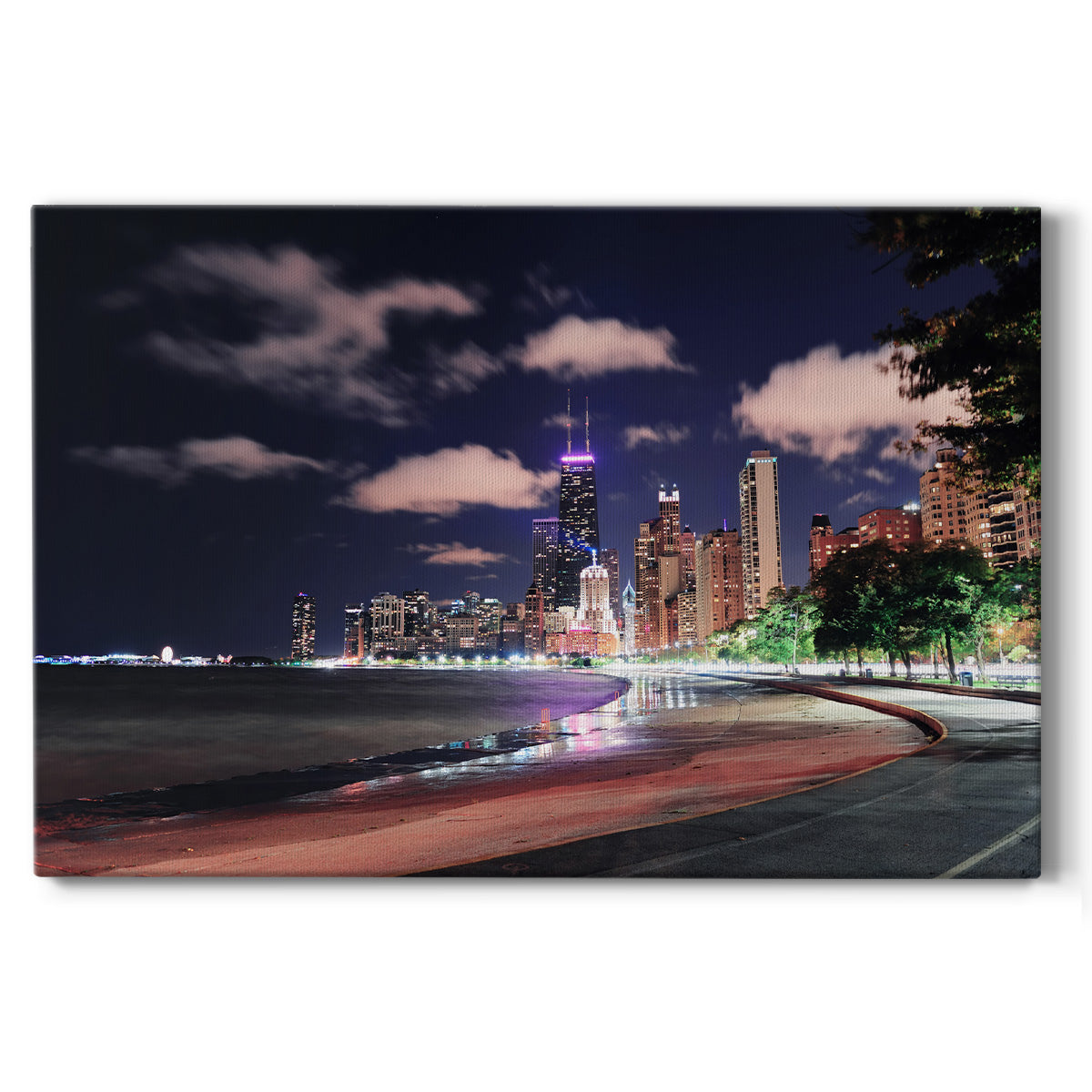 Chicago Lakefront at Night - Canvas Art Print
