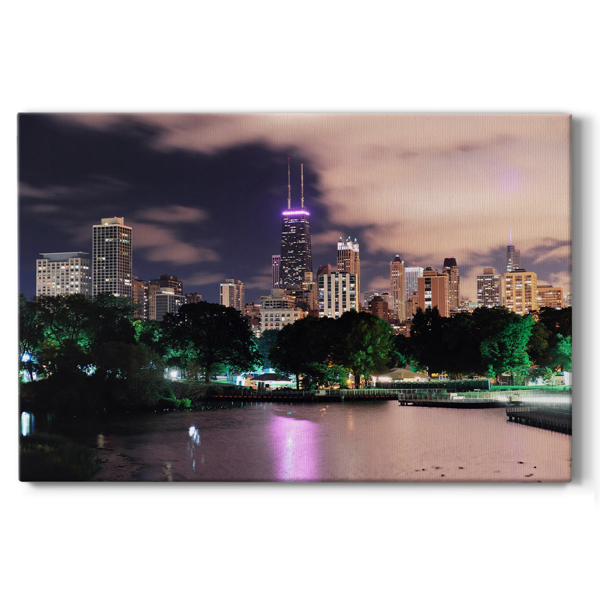 Chicago Park at Night - Canvas Art Print