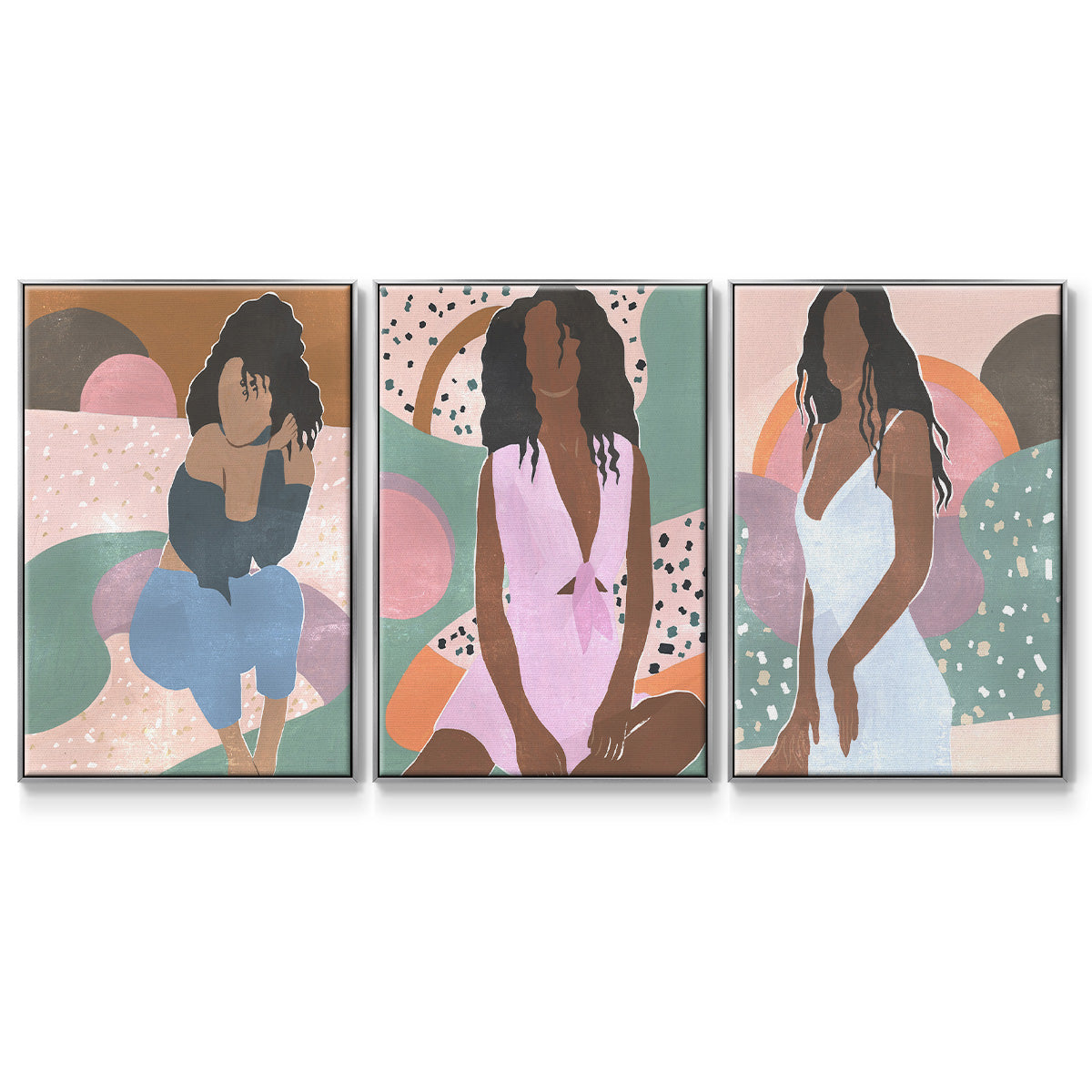 Curly Lady I - Framed Premium Gallery Wrapped Canvas L Frame 3 Piece Set - Ready to Hang