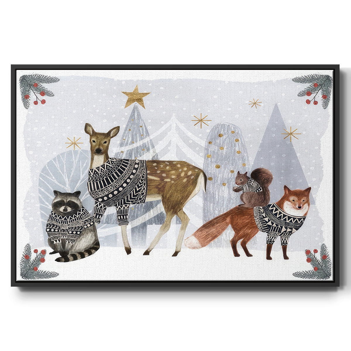 Cozy Christmas Collection A - Framed Gallery Wrapped Canvas in Floating Frame