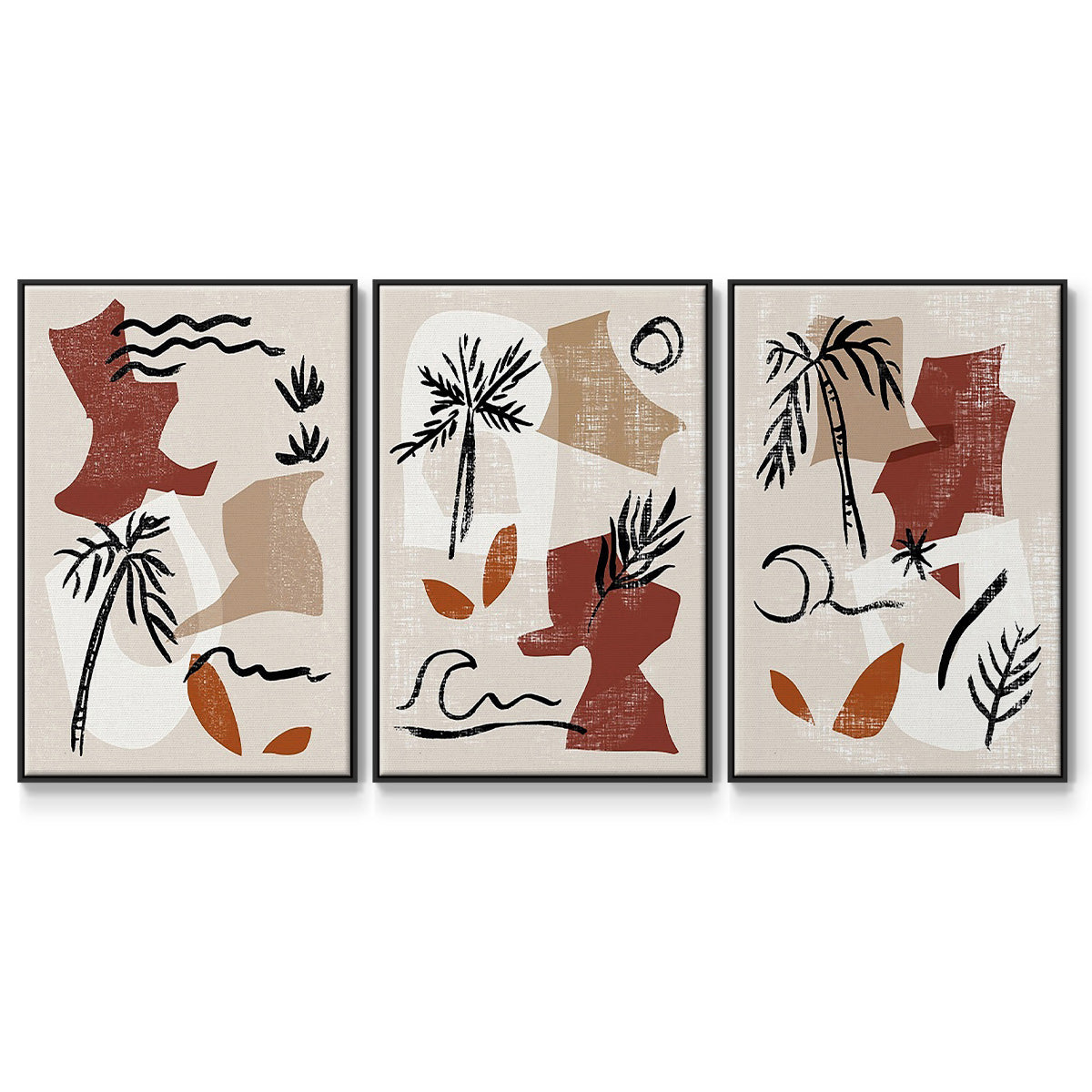 Soft Palms I - Framed Premium Gallery Wrapped Canvas L Frame 3 Piece Set - Ready to Hang