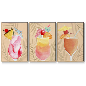 Tropical Cocktail I - Framed Premium Gallery Wrapped Canvas L Frame 3 Piece Set - Ready to Hang