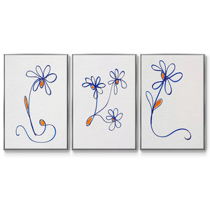 Wobbly Blooms I - Framed Premium Gallery Wrapped Canvas L Frame 3 Piece Set - Ready to Hang