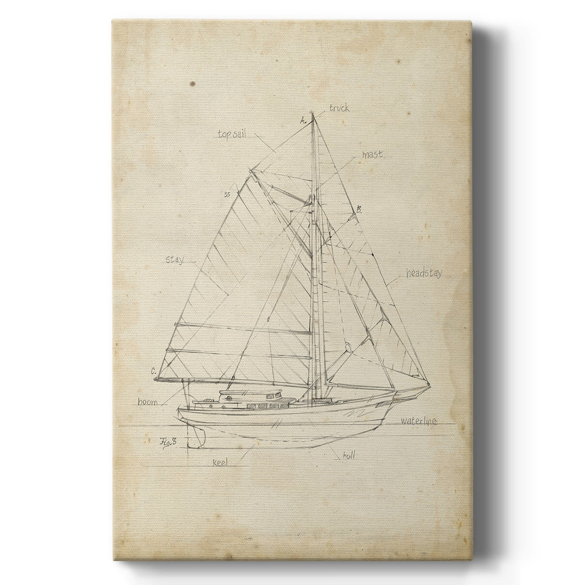 Sailboat Blueprint III - Canvas Art Print