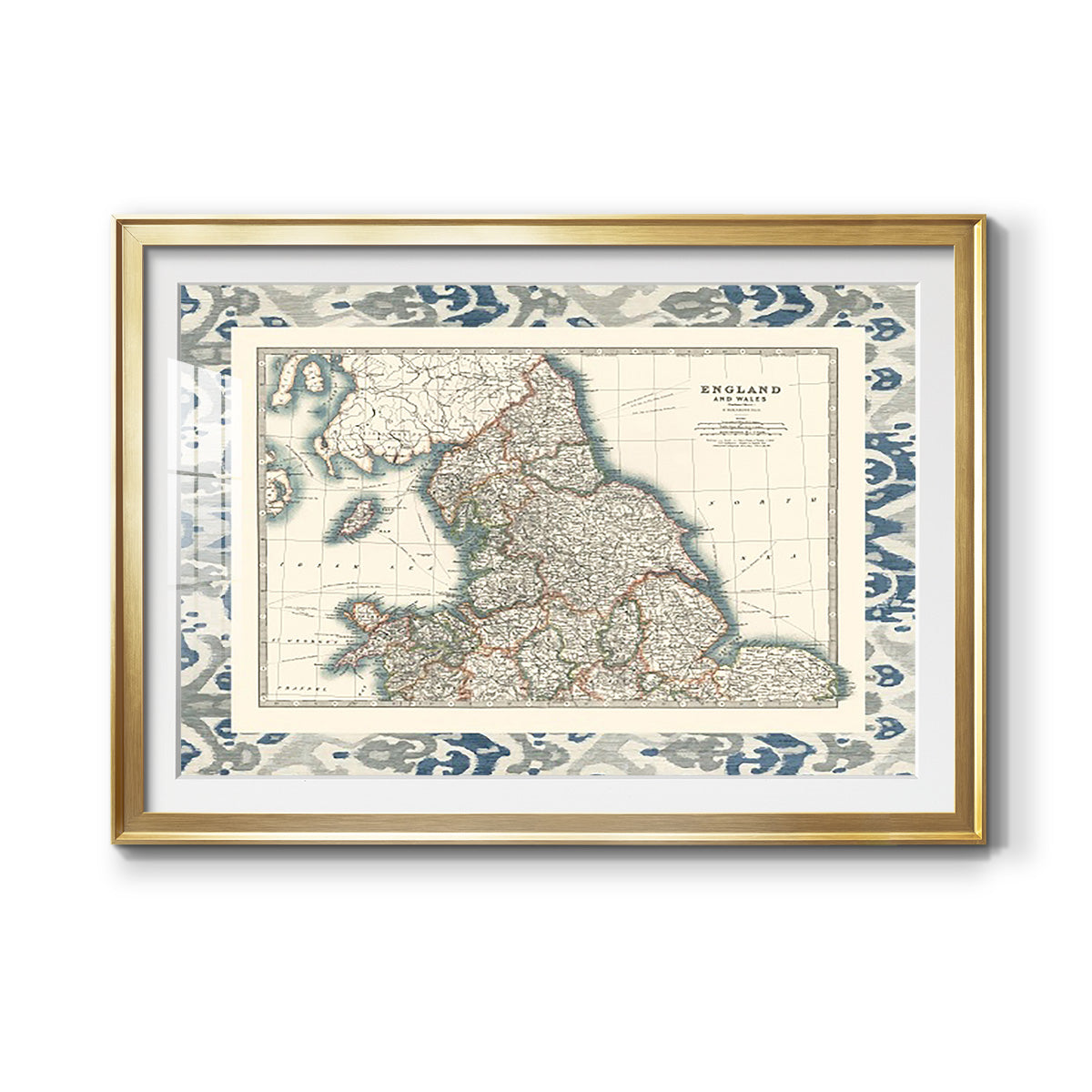 Bordered Map of England & Wales - Modern Framed Art Print