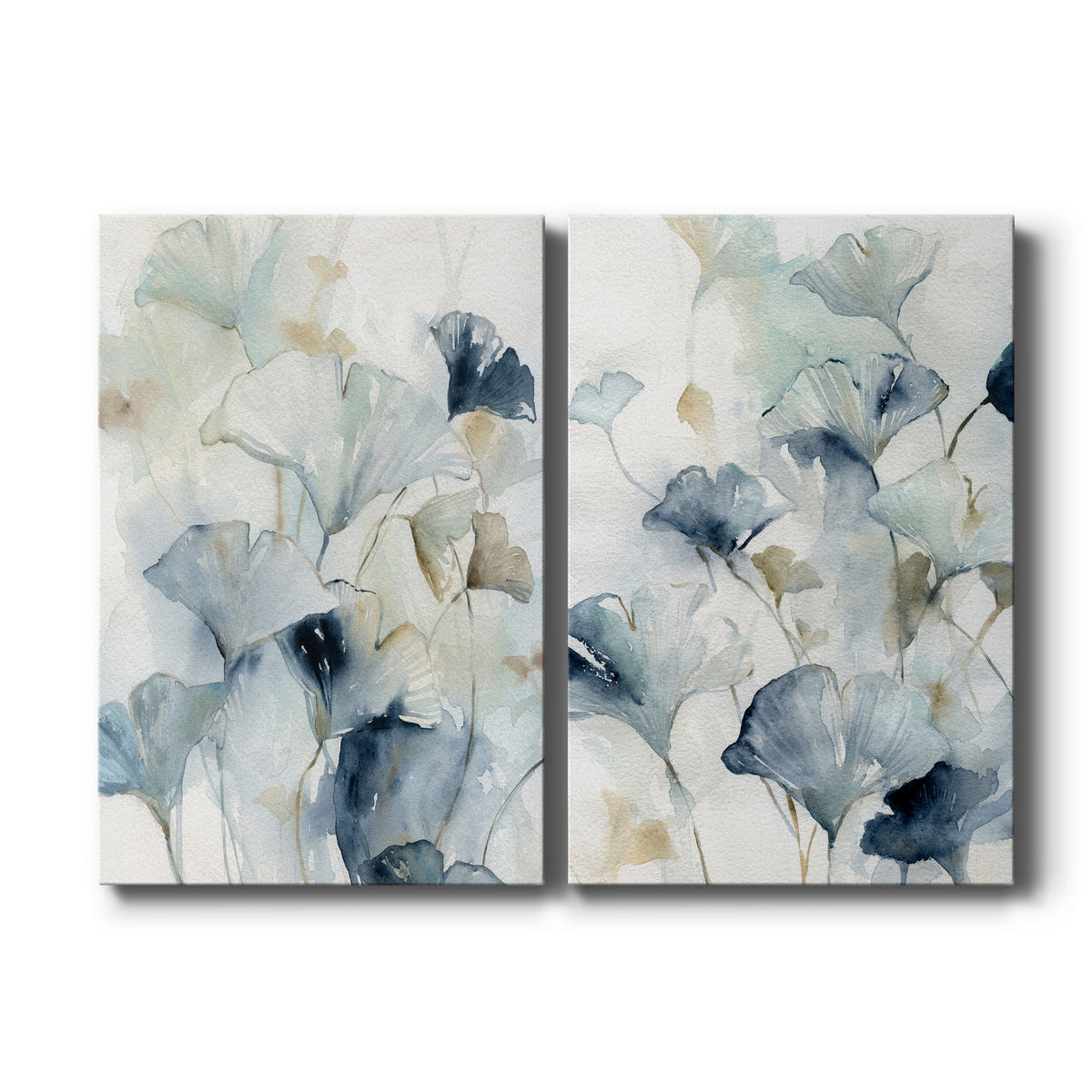 Indigo Ginkgo Premium Gallery Wrapped Canvas - Ready to Hang Set of 2