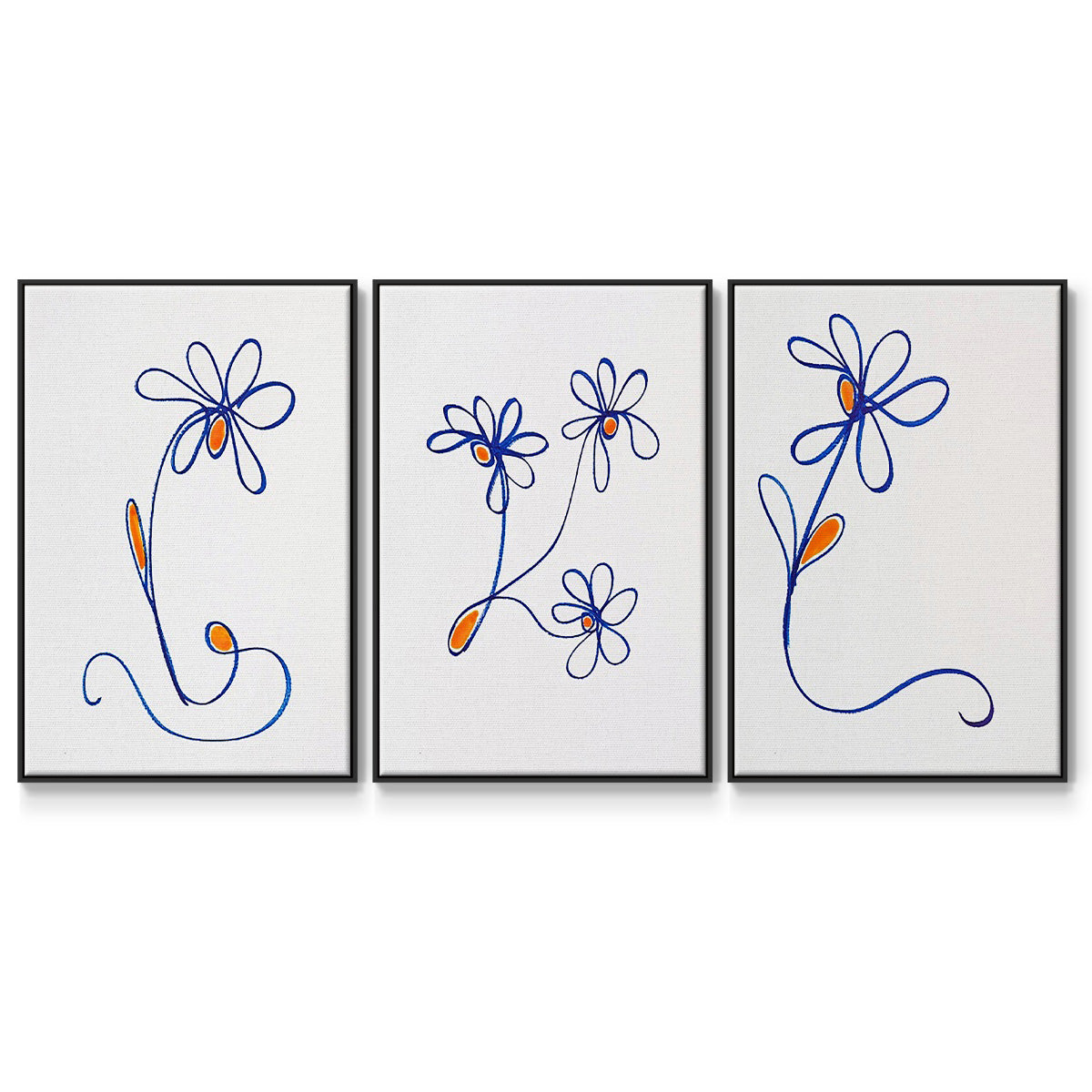 Wobbly Blooms I - Framed Premium Gallery Wrapped Canvas L Frame 3 Piece Set - Ready to Hang