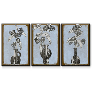 Graphic Flowers in Vase I - Framed Premium Gallery Wrapped Canvas L Frame 3 Piece Set - Ready to Hang