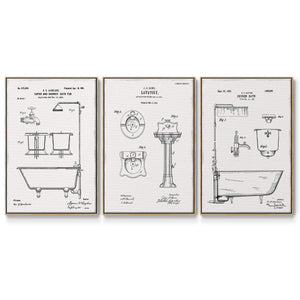Vintage Bath I - Framed Premium Gallery Wrapped Canvas L Frame 3 Piece Set - Ready to Hang