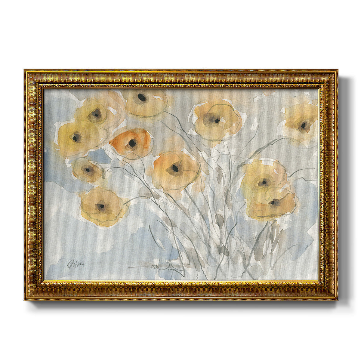 Sunset Poppies II - Ornate Framed Canvas Print