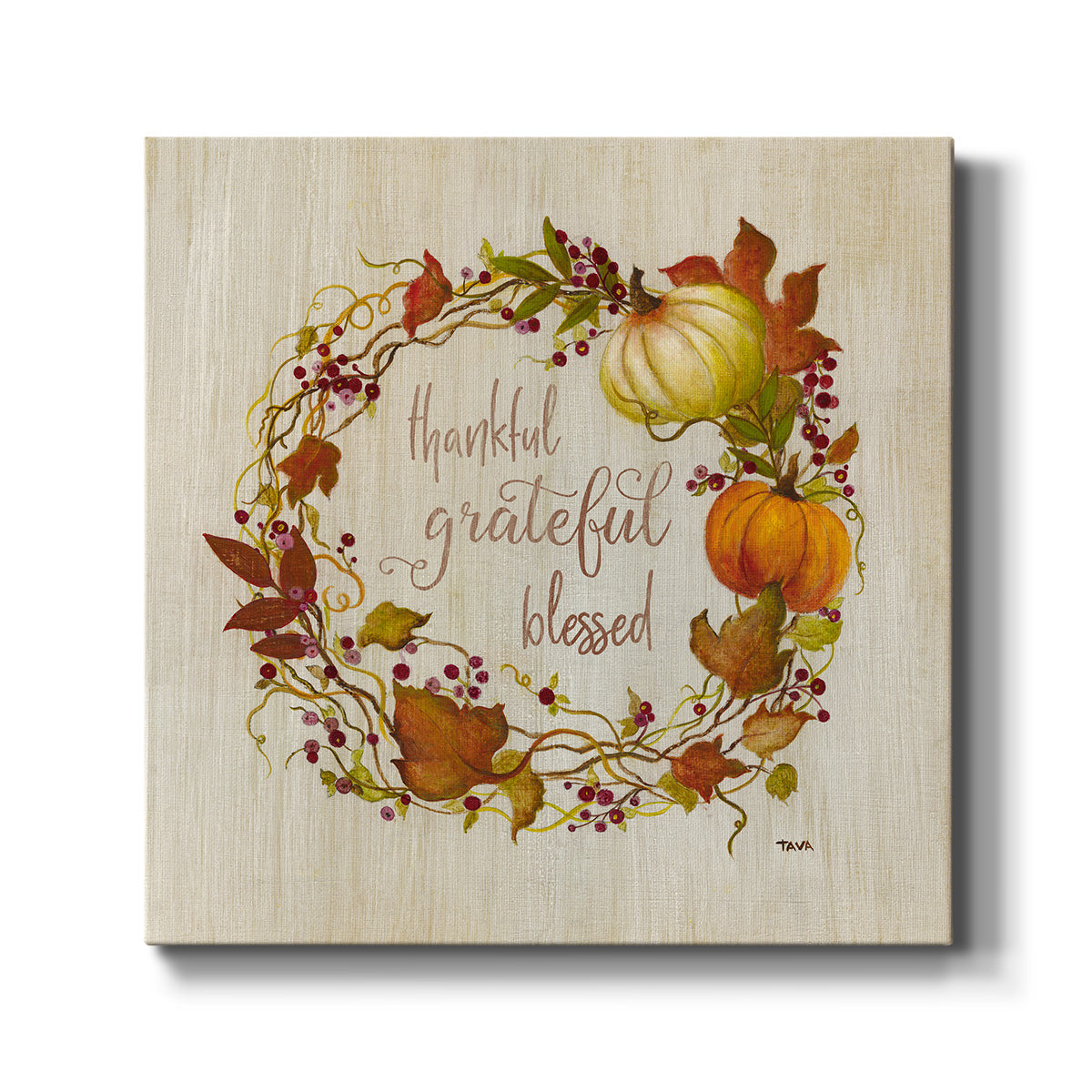 Thankful Pumpkin Wreath - Canvas Art Print