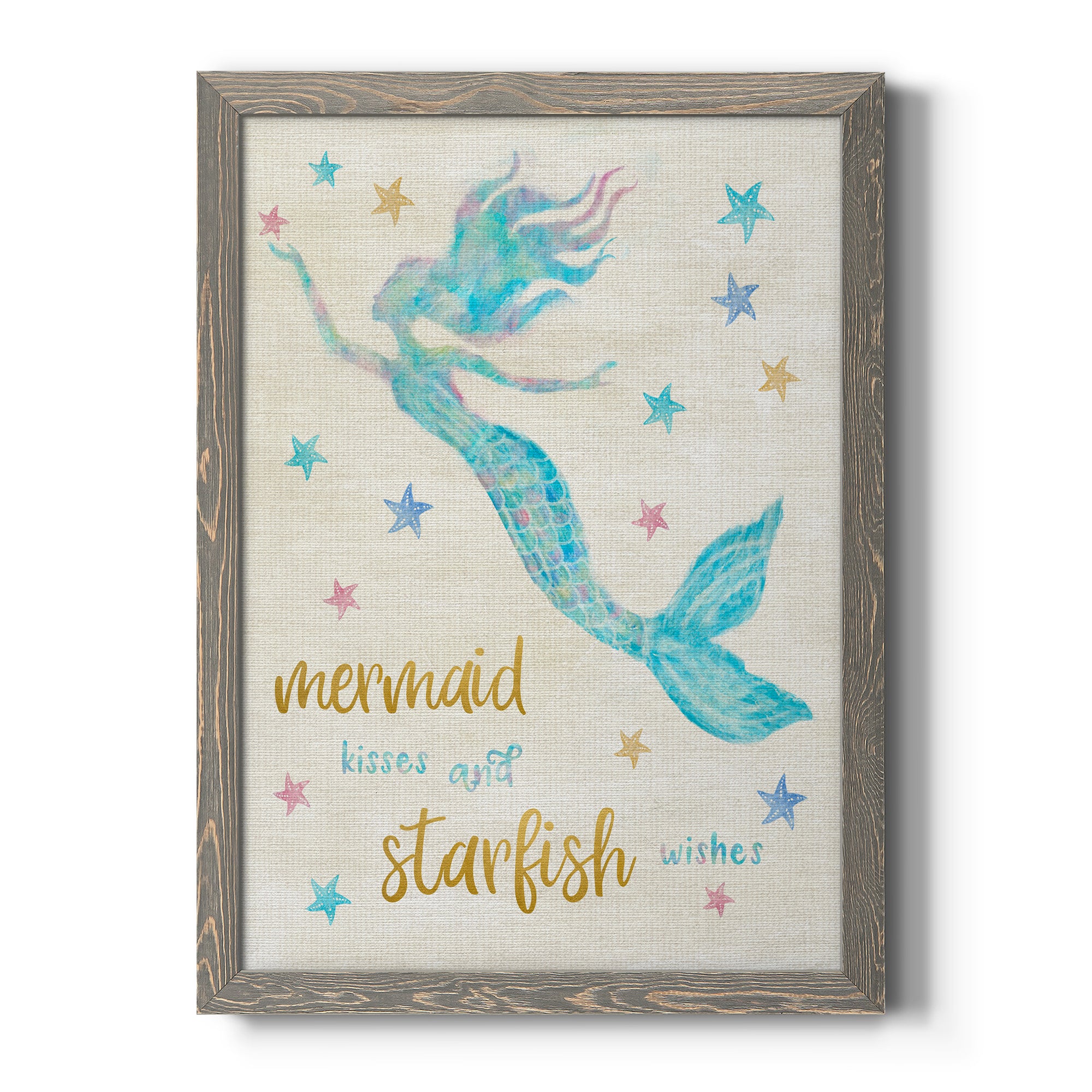 Mermaid Kisses - Premium Canvas Framed in Barnwood - Ready to Hang