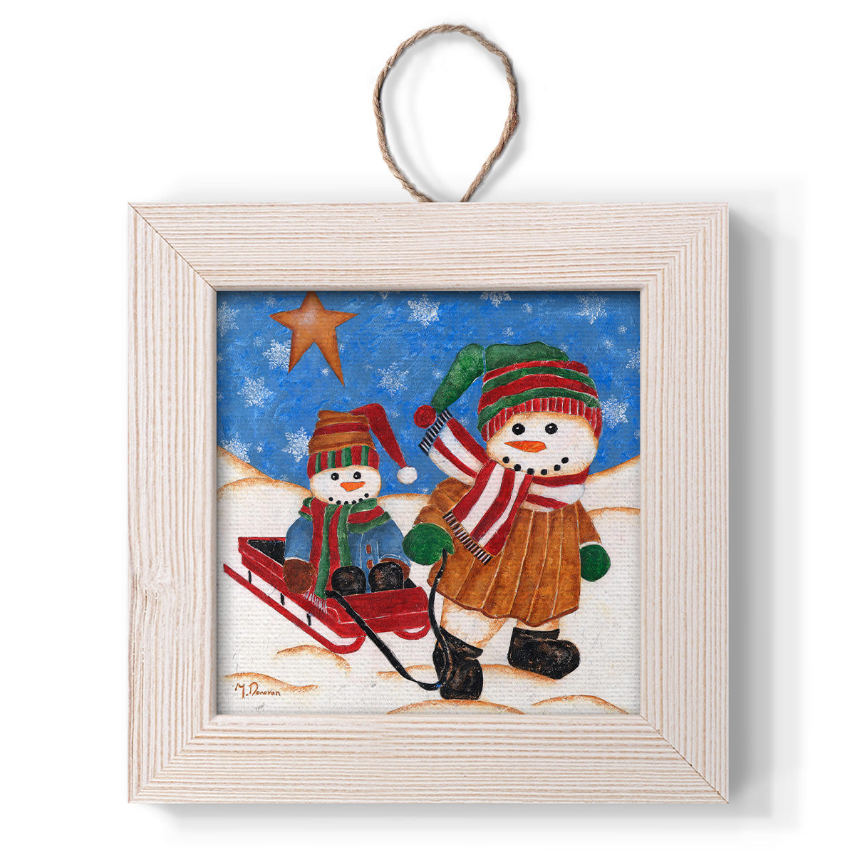 Snowmen Sledding, Handmade Ornament