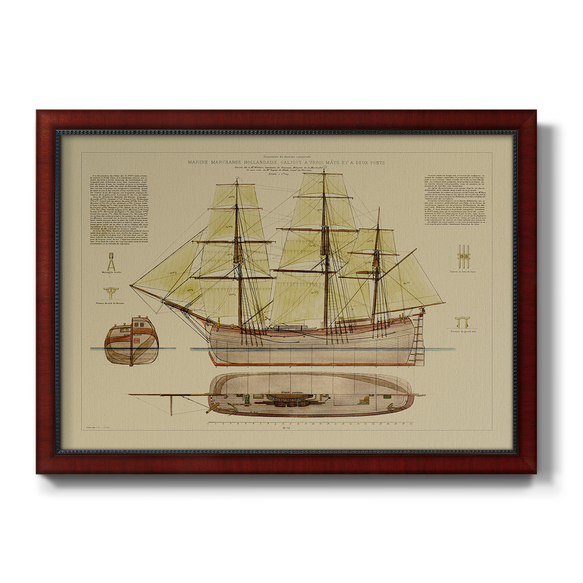 Antique Ship Plan VII Premium Framed Canvas- Ready to Hang